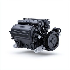 High-Performance Four-Cylinder Engine Isolated on White Background for Automotive Industry