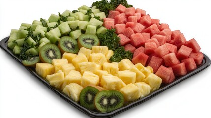 Refreshing Summer Fruit Platter Cubes of Watermelon Honeydew Pineapple Kiwi