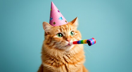 a cat celebrating with party hat