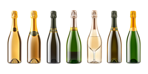 Pack of Champagne Bottle Set Against Transparent Background for Luxury Celebrations, Party Designs, or Beverage Branding