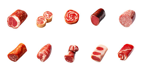 Pack Deli Meats Set Against Transparent Background for Butcher Branding, Sandwich Promotion, or Food Packaging Design