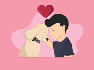 Heartwarming Illustration of a Boy and His Loyal Dog Sharing a Tender Moment