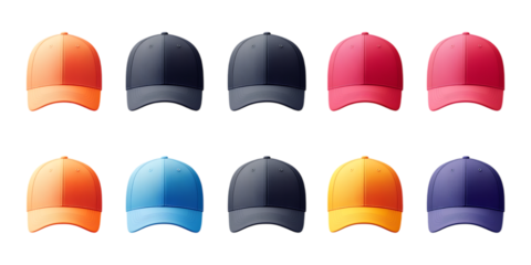 Pack of Cap Set Against Transparent Background for Fashion Branding, Sports Merchandise, or Casual Wear Designs