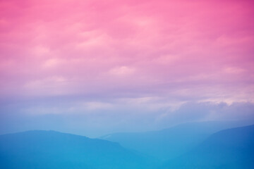 Beautiful mountains against sunset sky. Nature Norway