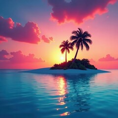 Palm tree silhouette, idyllic island, azure waters , isolated, picture