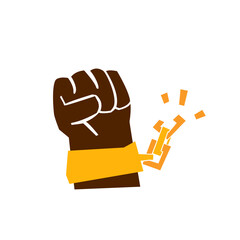 Freedom and Human Rights Icon. Broken Shackles with Fist Raised Up Black Icon. Chain of Slavery Damaged. National Freedom Day Juneteenth. Vector Isolated Illustration