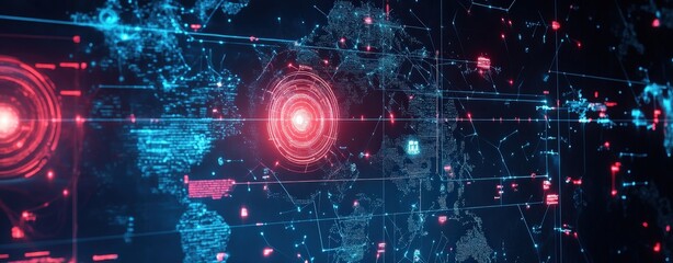 Fototapeta premium Computer screen illuminated with red light creating a dramatic and technological visual experience