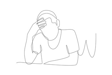 Elderly people who have difficulty remembering how to hold their heads. Alzheimer concept one-line drawing