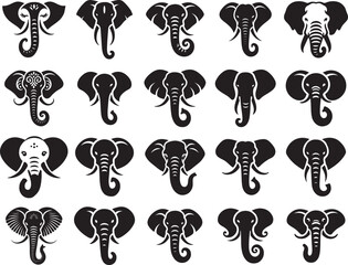 Silhouettes  icon set of elephant head 