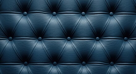 Fototapeta premium Dark blue leather upholstery with tufted detail.