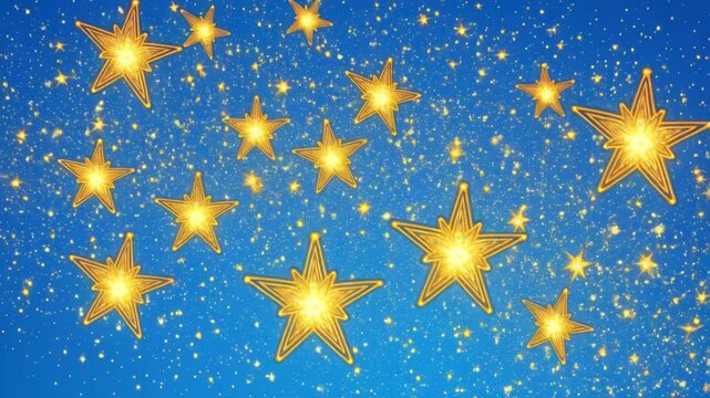 Starry background with golden stars on a deep blue night sky
