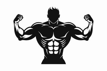 body builder man line art silhouette vector illustration