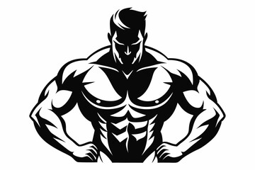 body builder man line art silhouette vector illustration