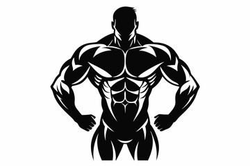 body builder man line art silhouette vector illustration
