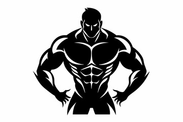 body builder man line art silhouette vector illustration