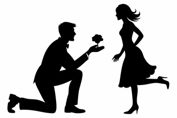 boyfriend proposing to his girlfriend line art silhouette vector illustration