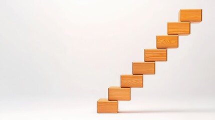 Wooden Blocks Forming Stairs to Represent Business Growth and Progress Concept