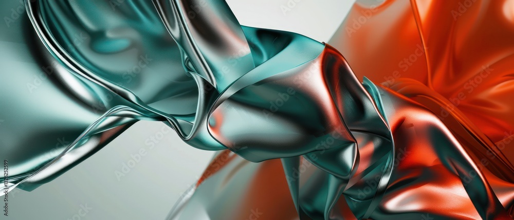 Wall mural close up abstract soft green orange metallic glossy glow curve spiral wave flow light reflection cur