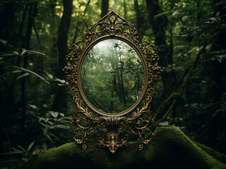 Art nouveau mirror with carefully combined metals reflecting nature�s beauty and inspiring directly