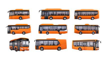 Pack Bus Line Set Against Transparent Background for Public Transportation Branding, Urban Planning, or Travel Illustration Projects
