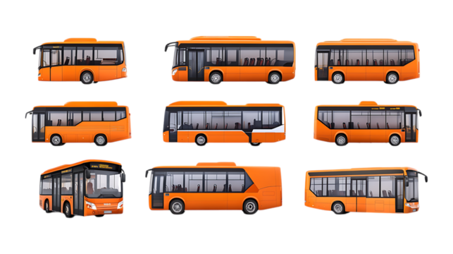 Pack Bus Line Set Against Transparent Background for Public Transportation Branding, Urban Planning, or Travel Illustration Projects