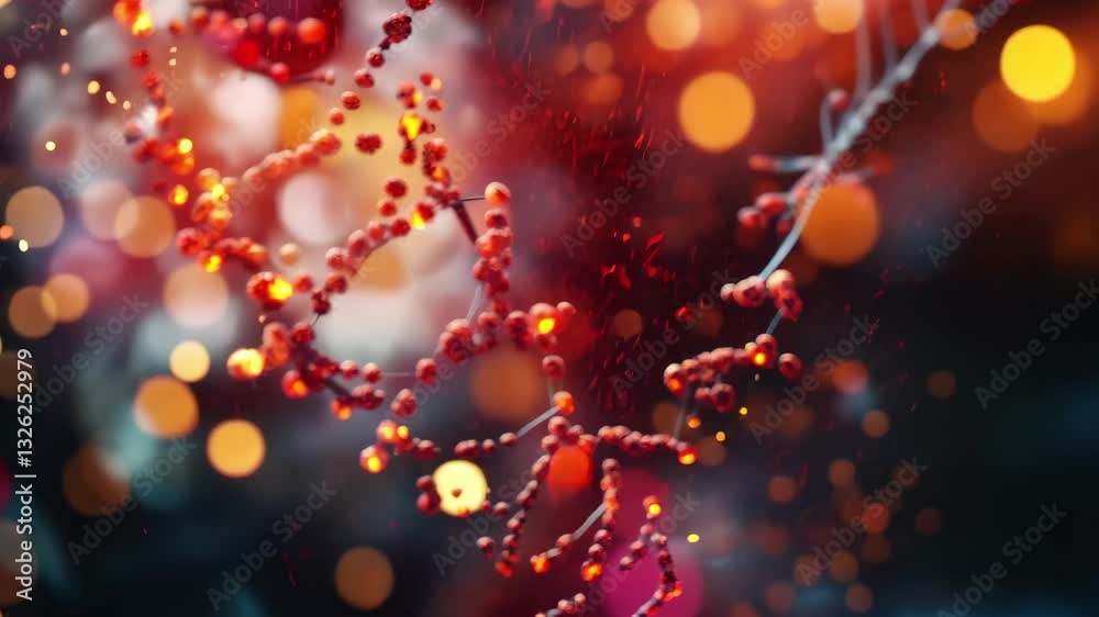 Leinwandbilder Dynamic visualization of DNA strand amidst colorful flowing lights and particles, dna strand over moving spots