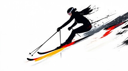 Fototapeta premium Graceful Woman Skiing Down a Slope