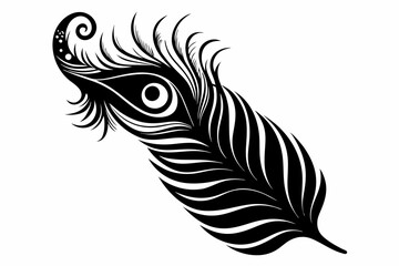 flying peacock feather line art silhouette vector illustration