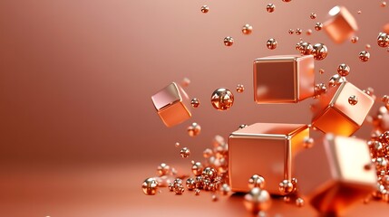 Fototapeta premium Rose Gold Cubes and Spheres: A 3D Render of Abstract Forms AI Generated