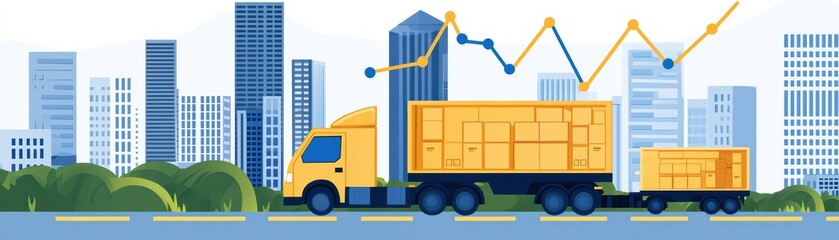 Overloaded Logistics Concept in Commerce with Trucks and Urban Background