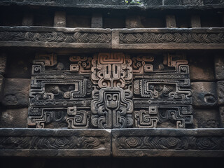 Aztec temple pattern with repeating steps and ordered symbols preserving ancient history