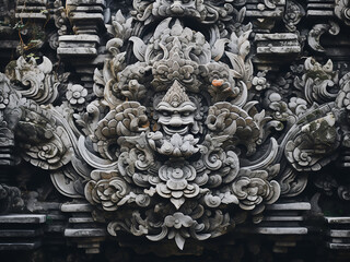 Balinese temple stones carved with intricate patterns showing sacred devotion and artistry
