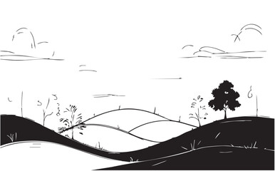 Fototapeta premium Black white landscape sketch illustration vector