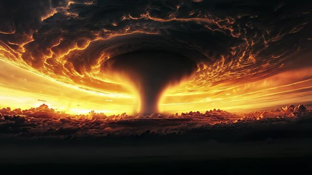 Stunning sunset view of a giant tornado alley supercell thunderstorm in the Oklahoma skyline, Giant Tornado Alley Supercell Thunderstorm at Sunset Timelapse