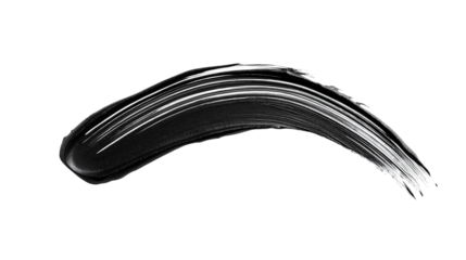 Black liquid eyeliner stroke, precise calligraphy-style brush stroke, high-pigment jet black color, isolated on a white background