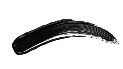 Black liquid eyeliner stroke, precise calligraphy-style brush stroke, high-pigment jet black color, isolated on a white background