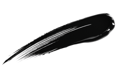 Black liquid eyeliner stroke, precise calligraphy-style brush stroke, high-pigment jet black color, isolated on a white background