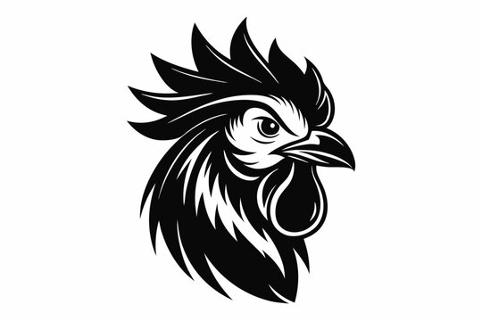 rooster head line art silhouette vector illustration
