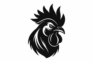 rooster head line art silhouette vector illustration