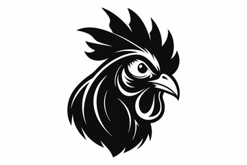 rooster head line art silhouette vector illustration