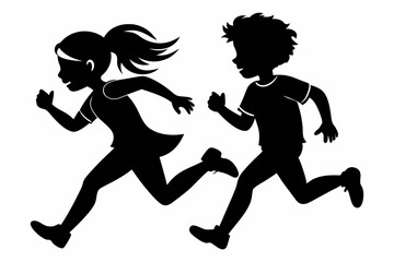 running childrens line art silhouette vector illustration