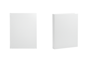 white book cover mockup, front and side view mock-up, template design, isolated on a transparent background. PNG, cutout, or clipping path.