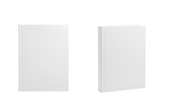 white book cover mockup, front and side view mock-up, template design, isolated on a transparent background. PNG, cutout, or clipping path.