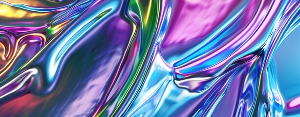 Obraz premium Gloss metallic pastel dynamic colors smooth curve wave light reflection wallpaper gradient pink blue green abstract backgrounds flowing shapes vibrant.