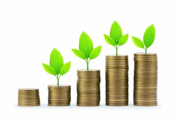 Concept of Savings Growth with Stacks of Coins and Green Leaves Symbolizing Financial Progress