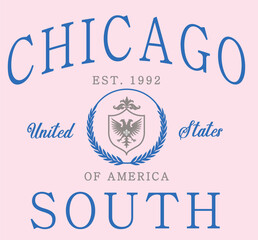 Obraz premium chicago college city usa slogan lettering Varsity University USA team College Campus University Tshirt Graphic Fashion logo Trending Apparel Cute Emblem Slogan Basketball 