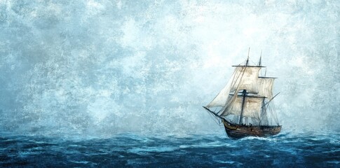 Obraz premium A sailing vessel navigates turbulent ocean waters with billowing sails