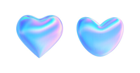 Obraz premium 3d hologram y2k heart icon. Love chrome gradient sticker. Holographic blue pink neon heart emoji. Render glass y2k element iridescent effect. Vector trendy illustration