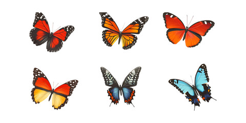 Pack Butterflies Flutter Set Against Transparent Background for Nature Graphics, Wildlife Branding, or Decorative Illustration Projects