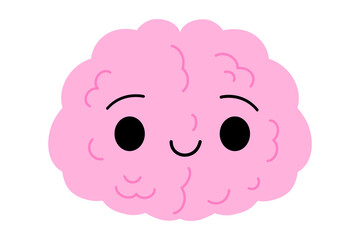 Happy brain cartoon character. Health brain. Depression, burnout, sad, apathy, mental problems concept. Antidepressants and serotonin. Stock vector illustration isolated on white background.